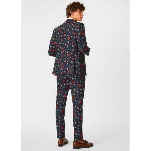 Angelo Litrico Christmas Print Slim Fit 2pc Pant Suit