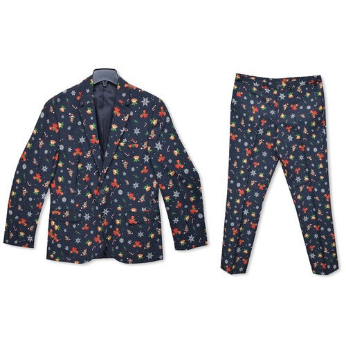 Angelo Litrico Christmas Print Slim Fit 2pc Pant Suit