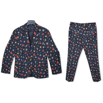 Angelo Litrico Christmas Print Slim Fit 2pc Pant Suit