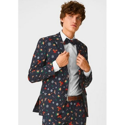 Angelo Litrico Christmas Print Slim Fit 2pc Pant Suit