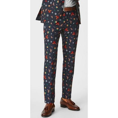 Angelo Litrico Christmas Print Slim Fit 2pc Pant Suit