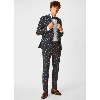 Angelo Litrico Christmas Print Slim Fit 2pc Pant Suit