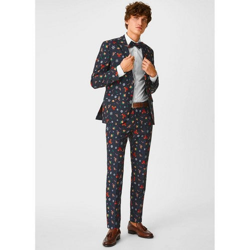 Angelo Litrico Christmas Print Slim Fit 2pc Pant Suit