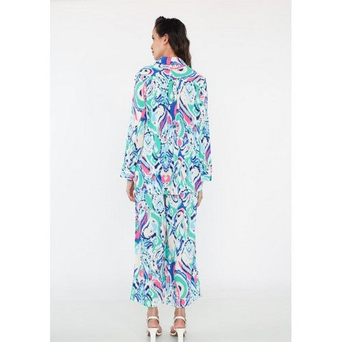 Filagree Abstract Print Pant Set in Blue