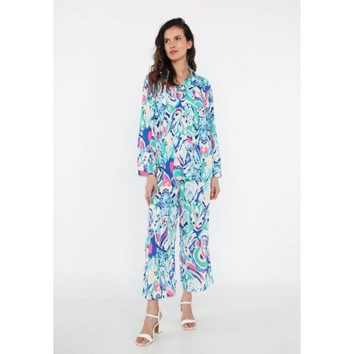 Filagree Abstract Print Pant Set in Blue