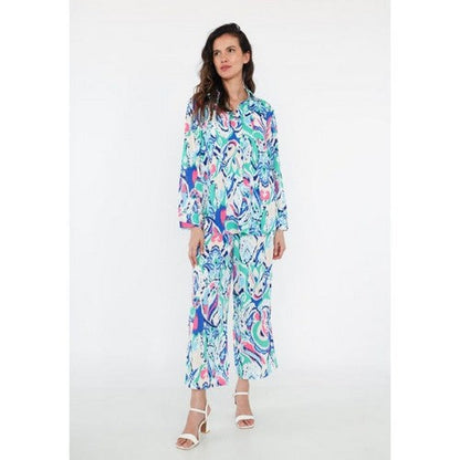 Filagree Abstract Print Pant Set in Blue