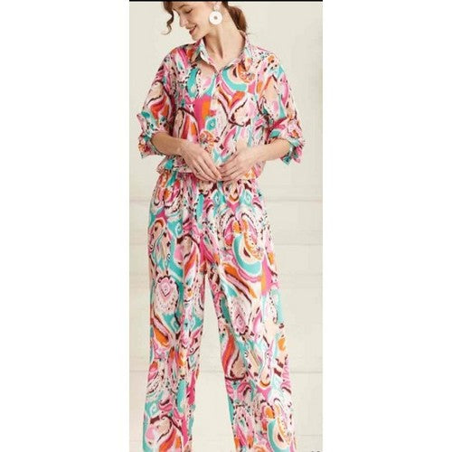 Filagree Abstract Print Pant Set in Pink