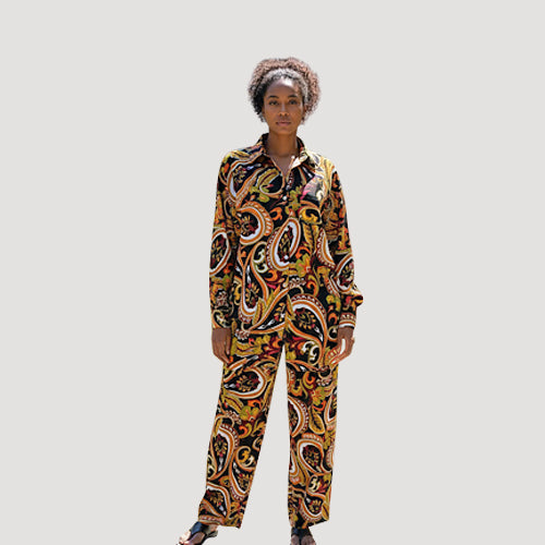 Paisley Print Pant Set in Black
