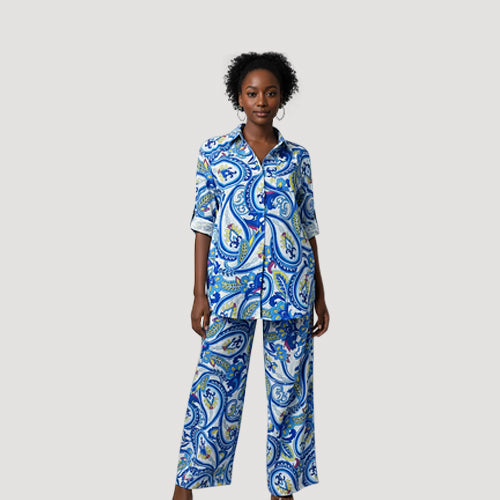 Paisley Print Pant Set in Blue