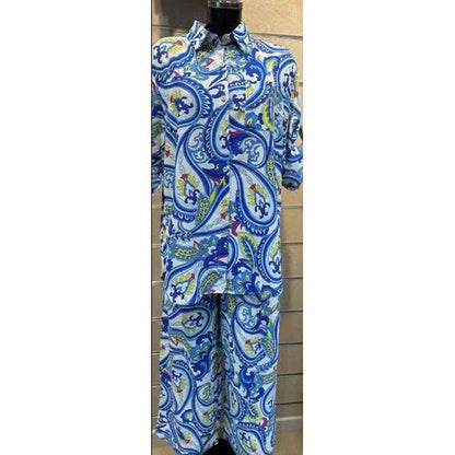 Paisley Print Wide Leg Pants in Blue