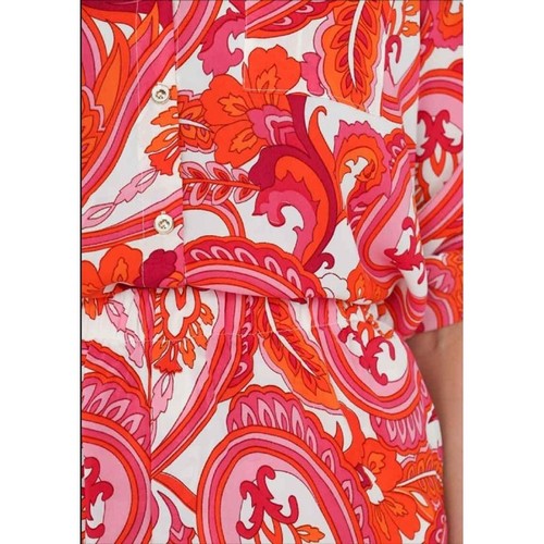 Paisley Print Gold Bultton Oversize Shirt in Pink