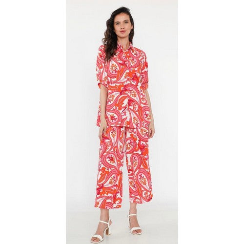 Paisley Print Wide Leg Pants in Pink