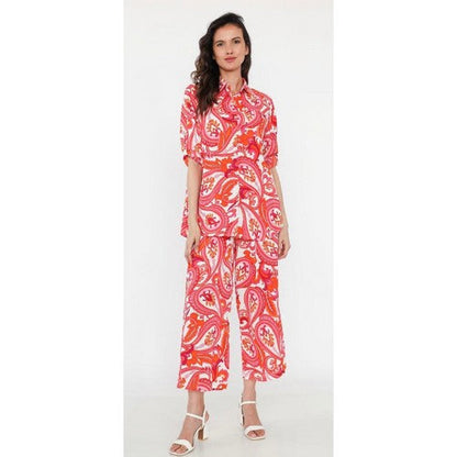 Paisley Print Wide Leg Pants in Pink