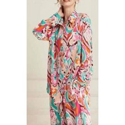 7187 Filagree Abstract  Print Oversize Shirt in Pink