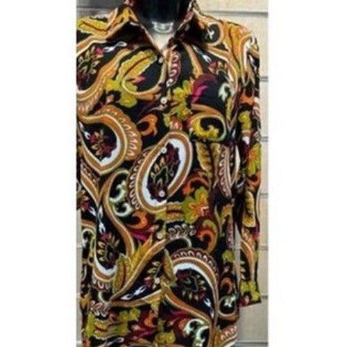 7186 Paisley Print Gold Bultton Oversize Shirt in Black