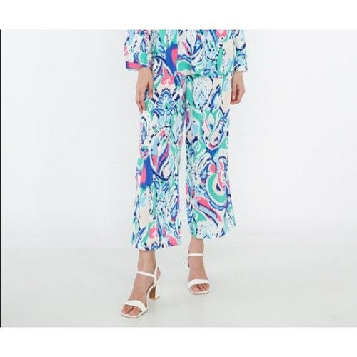 7187 Filagree Abstract  Print Wide Leg Pants in Blue