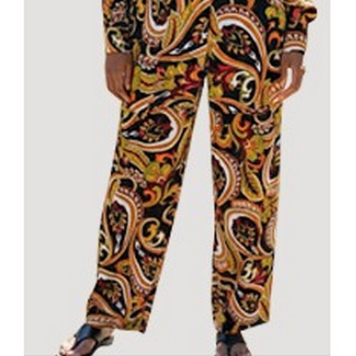 Paisley Print Wide Leg Pants in Black