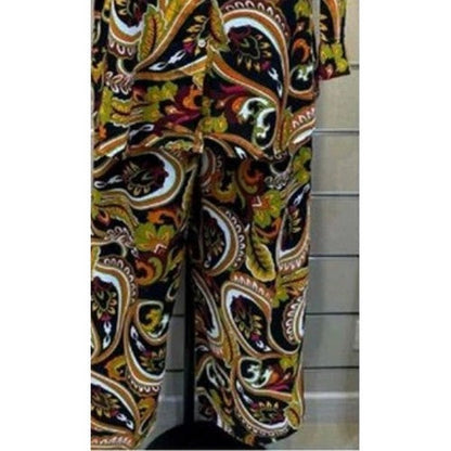 7186 Paisley Print Wide Leg Pants in Black
