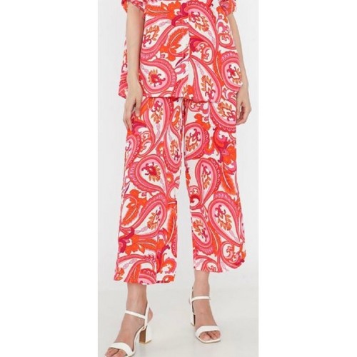 7186 Paisley Print Wide Leg Pants in Pink