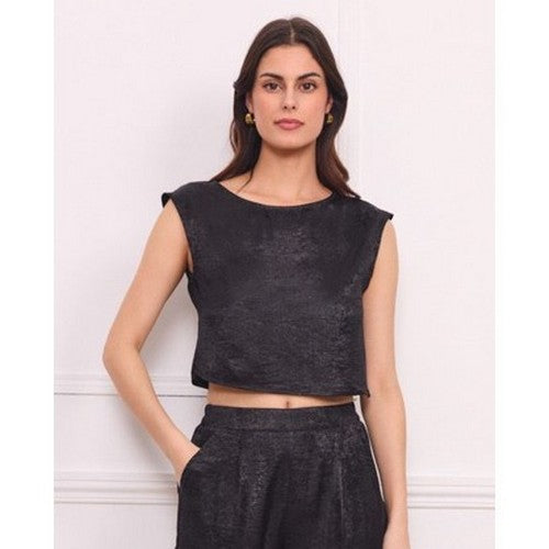 9403  Metallic Short Sleeve Blouse  in Black