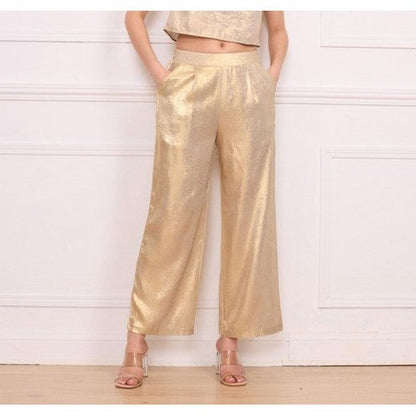 4407 Metallic Wide Leg Pant in Pale Gold