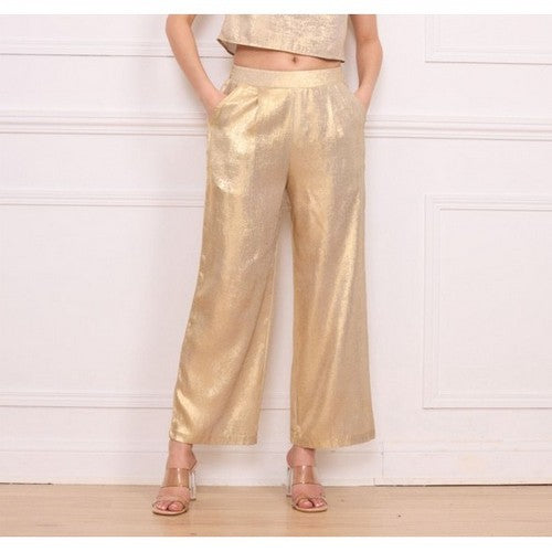 4407 Metallic Wide Leg Pant in Pale Gold