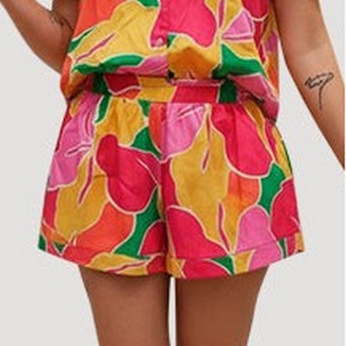 Satin Abstract Floral Print Shorts in Pink