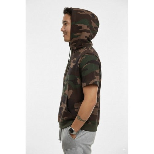 Lux Cotton Short Sleeve Hoodie Tee in Camo Green