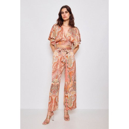 Satin Paisley Top & Pant Set in Pink