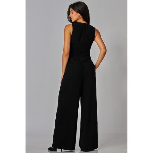 Linen High-Waisted Wide-Leg Pants in Black