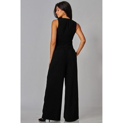 Linen High-Waisted Wide-Leg Pants in Black