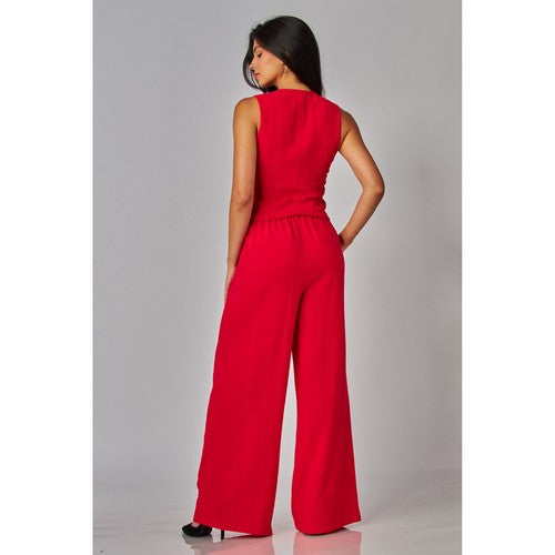 Linen High-Waisted Wide-Leg Pants in Poppy Red