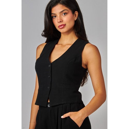 Linen Waistcoat in Black