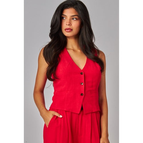 Linen Waistcoat in Poppy Red