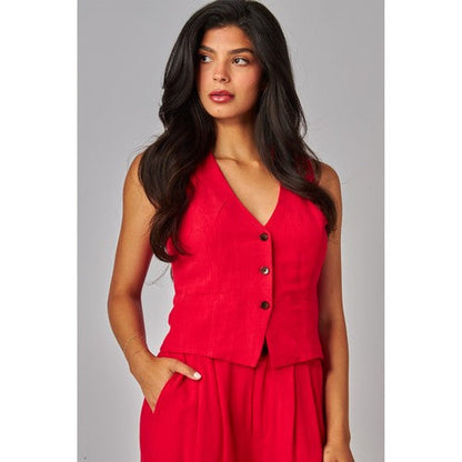 Linen Waistcoat in Poppy Red