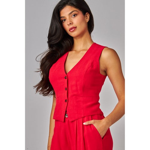 Linen Waistcoat in Poppy Red