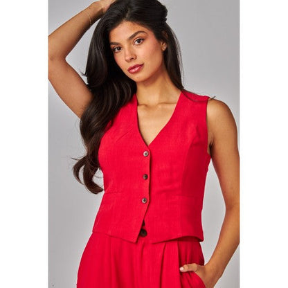Linen Waistcoat in Poppy Red