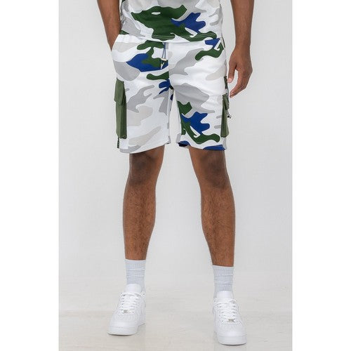 Camo Cargo Pocket Jogger Shorts in White