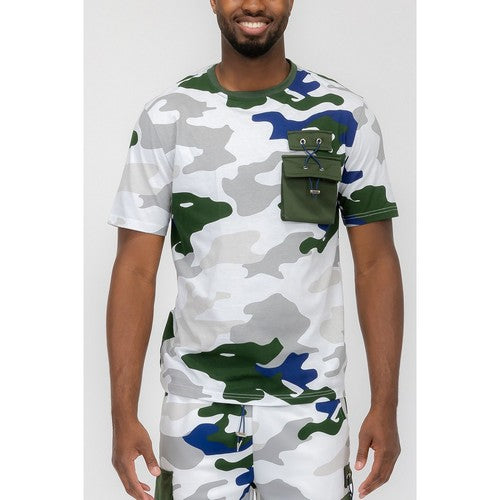 Camo Cargo Pocket Cotton Tee in White