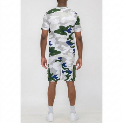 Camo Cargo Pocket Short Set in White