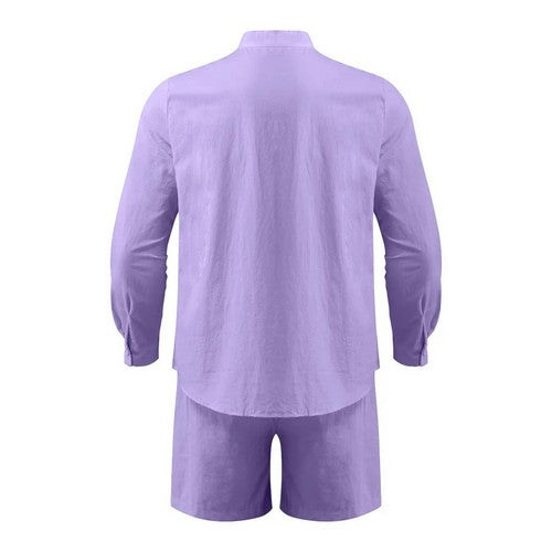 Linen-Look Shirt & Shorts Set in Lavender