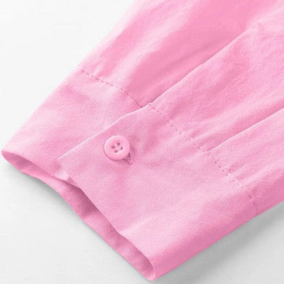 Linen-Look Collarless Shirt in Pink