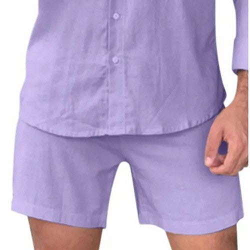 T1035D0AB9 Linen Elasticated Waist Shorts in Purple