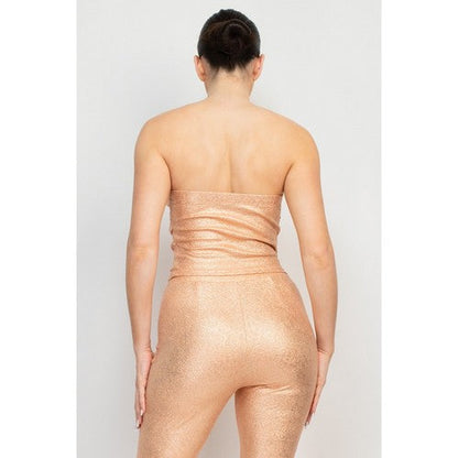 Metallic Snake Print Pleat Crop Top in Champagne Gold