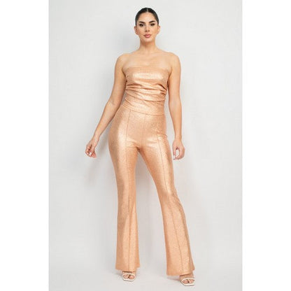 Metallic Snake Print Pleat Crop Top in Champagne Gold