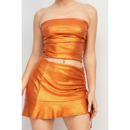 Metallic Snake Print Pleat Crop Top in Rust