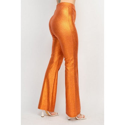 Metallic Snake Print Flare Pants in Rust