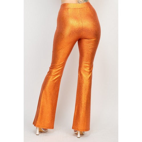 Metallic Snake Print Flare Pants in Rust