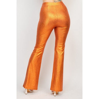 Metallic Snake Print Flare Pants in Rust