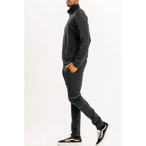 Reflective Piping Slim Fit Tracksuit in Black